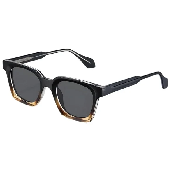 Stylish Black Amber Acetate Square Sunglasses Polarized Grey Lenses UV400 - Picture 3 of 5